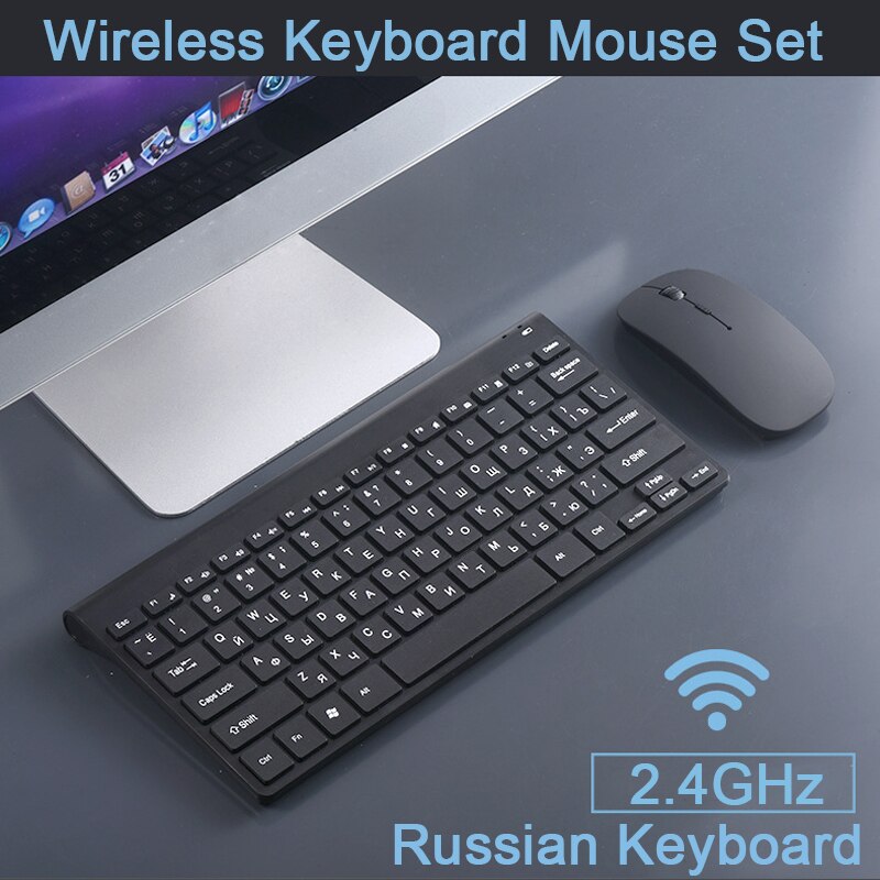 Russian Keyboard 78 Keys 2.4Ghz USB Office Wireless Keyboard Mouse Sets Mute Ergonomics Computer PC Laptop Keyboards RUS+English