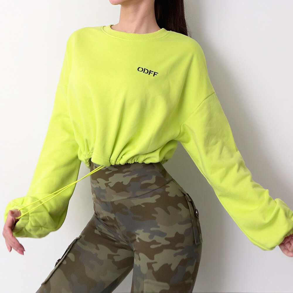 Coulisse donna primavera e autunno lettere ricamo T-camicia manica lunga anca salto fitness superiore abbigliamento nero abiti da yoga tutto&#39;esterno: verde