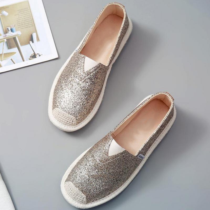 Zapatos planos informales para mujer, mocasines de pescador ostentosos, dorados y plateados, ligeros y poco profundos, zapatillas para niñas