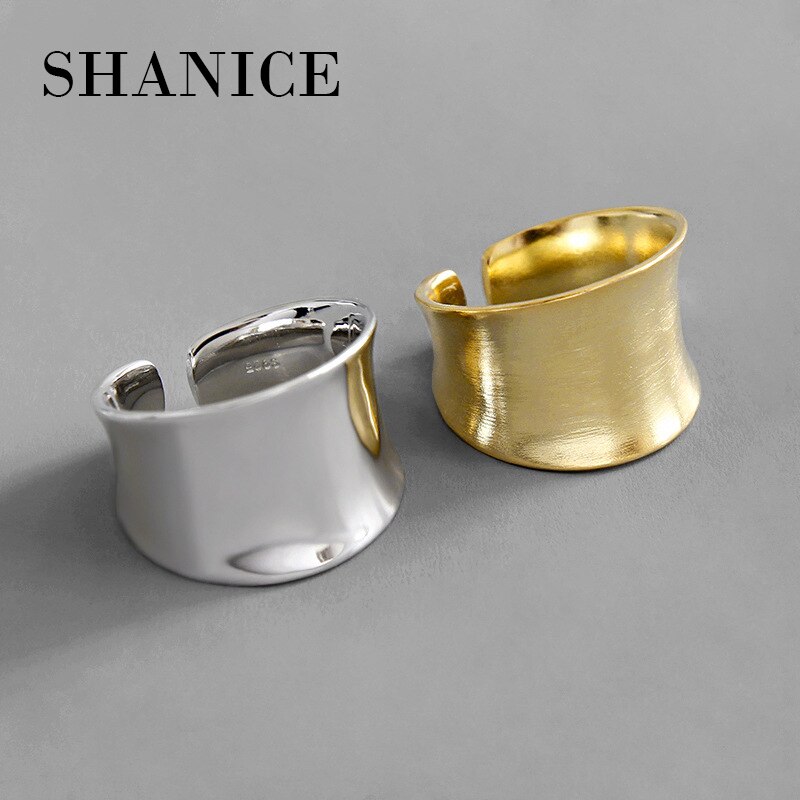 SHANICE INS 925 Sterling Silver Open Ring For Women Simple irregular frosted matte smooth wide surface Jewelry Girls Finger Ring