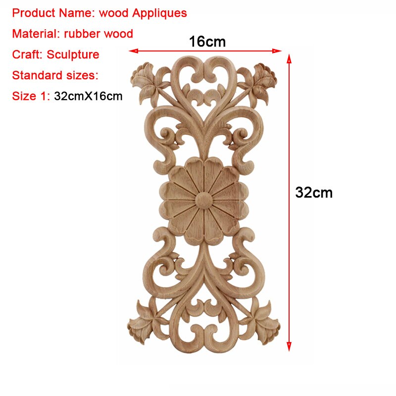 VZLX Ongeverfd Hout Eiken Golf Bloem Onlay Decal Hoek Applique voor Meubelen Decor Decoratieve Hout Gesneden Lange Applique: 32cmX16cm