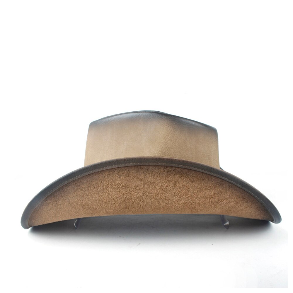 Retro Unisex Western Cowboy Wide Brim Hat With Punk Band Leather Sombrero Cowgirl Hat
