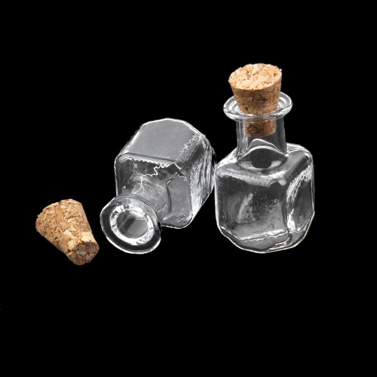 10pcs Clear Cubic Shape Mini Glass Bottles Jars With Cork Wish Note Craft Bottle