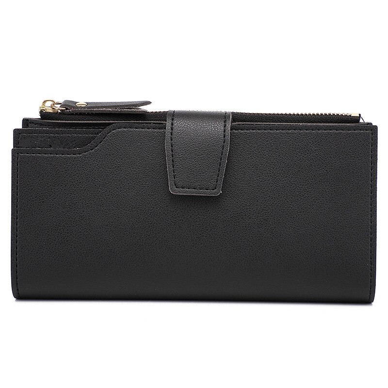 Kvinder pung blød pu læder lynlås pung lang dame clutch pung kvinde mønt kort pung sort: Sort