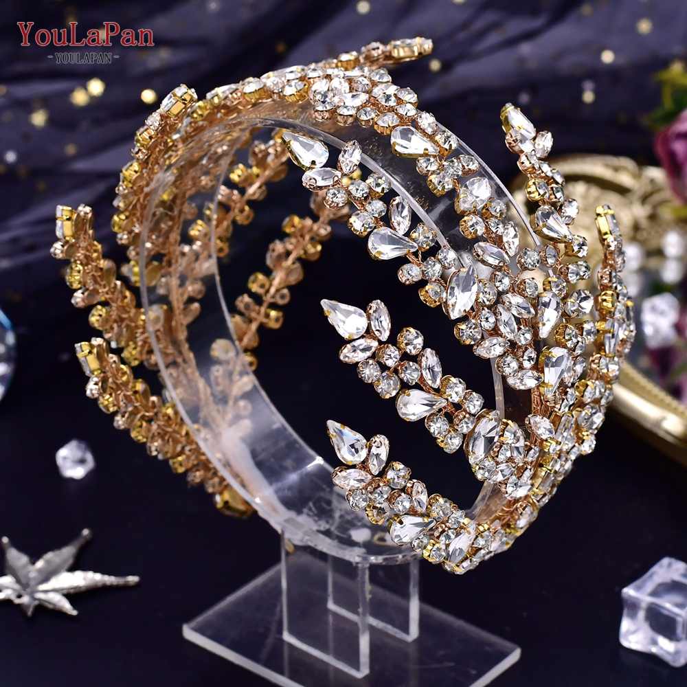 YouLaPan HP496 Strass Bruidshoofdband Boheemse Bruidshaaraccessoires Vrouw Hoofddeksel Bruiloft Haaraccessoires Bruid Tiara: Rose Goud Kleur