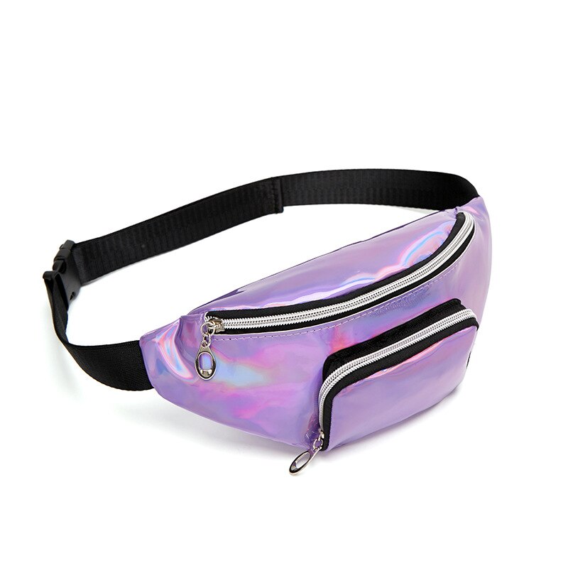 Fanny pack women PU leather waist bag sequins shoulder messenger chest bag coin belt purse phone bag key pouch: Purple3