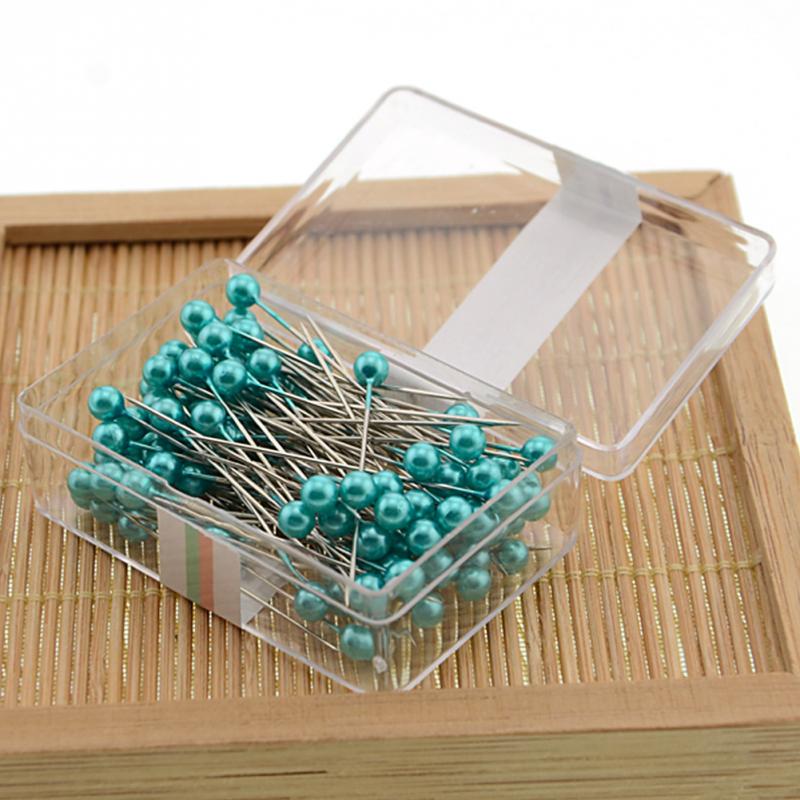 100 Uds. 36mm alfiler de cabeza de costura redondo perla recta alfileres de acero inoxidable + PVC Multicolor alfileres artesanales agujas de coser Pins herramientas #1026: Turquoise