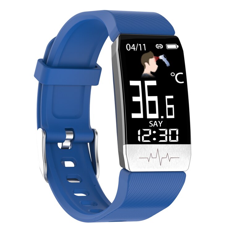 Nuovo T1 Smart Bracelet termometro misurazione della temperatura corporea salute frequenza cardiaca Smart Band Watch Tracker Fitness impermeabile: Blu