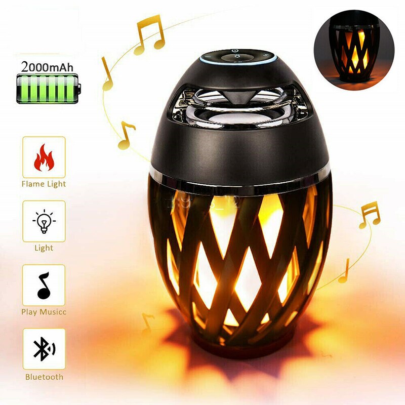 LED Flame Atmosphere Lamp Light Bluetooth Speaker Portable Wireless HD Stereo Speaker With Music Bulb Outdoor Camping Woofer