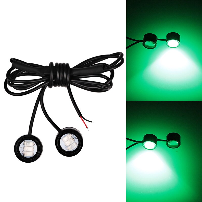 2 stk motorcykel led strobelys blink advarselsbremselys 12v spotlight fish eye linse lampe rav rød blå dekorativ lampe: Grøn strobe