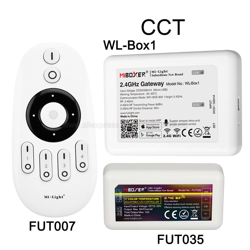 Miboxer fargetemperaturjustering cct ledet stripe kontrolleren 4 sone 2.4g rf trådløs fjernkontroll / app wifi / alexa google stemmekontroll
