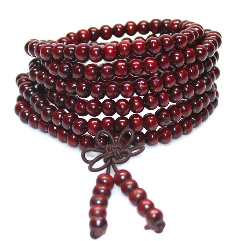 108 Kralen 8Mm Natuurlijke Sandelhout Boeddhistische Boeddha Hout Gebed Kralen Knoop Zwart Ebbenhout Unisex Mannen Armbanden Armbanden Voor Vrouwen