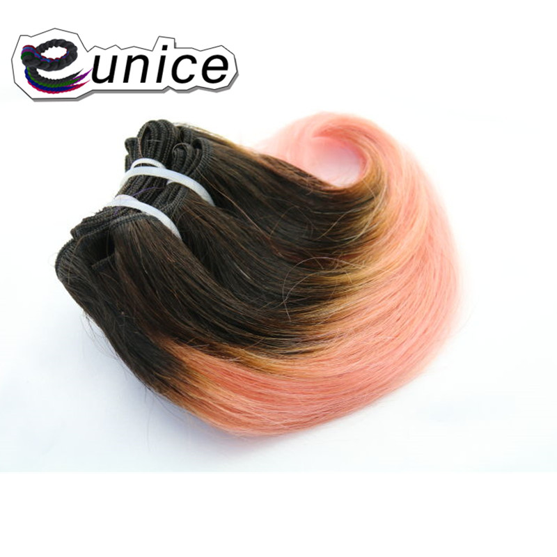 Tissage synthétique deux tons ombré-Eunice | Mèches courtes Body Wave, racines foncées, 8 pouces, 1 lot de 4 pièces, lot de 100 grammes pour femmes: Rose