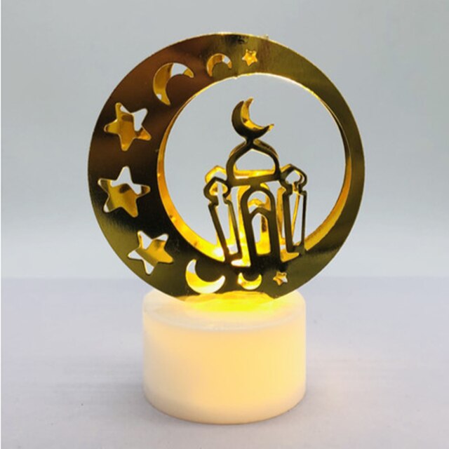 Led stearinlys lampe træ måne stjerne lys borddekoration eid mubarak belysning ramadan lys: Rundt slot