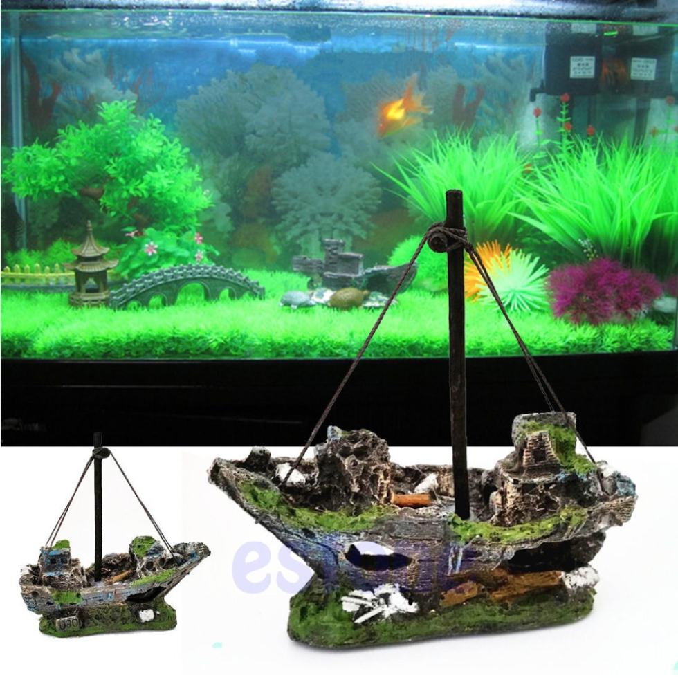 Wreck Gezonken Aquarium Ornament Zeilboot Destroyer Aquarium Cave Decor