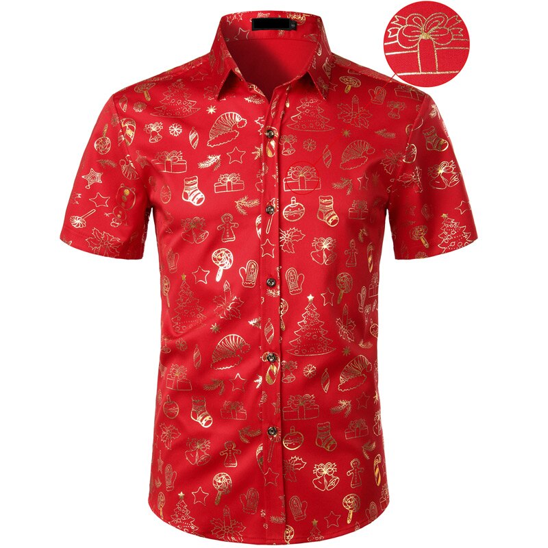 Zwarte heren kerstoverhemd casual slim fit kerstprint heren overhemden korte mouwen overhemd met knoopjes chemise heren top blouses