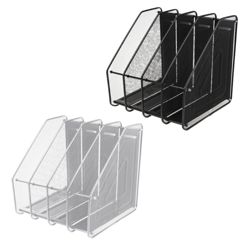 4 Column Metal Mesh File Holder Document Rack Letter Magazine Newspaper Tray for Desk Organizer Home Office Supplies