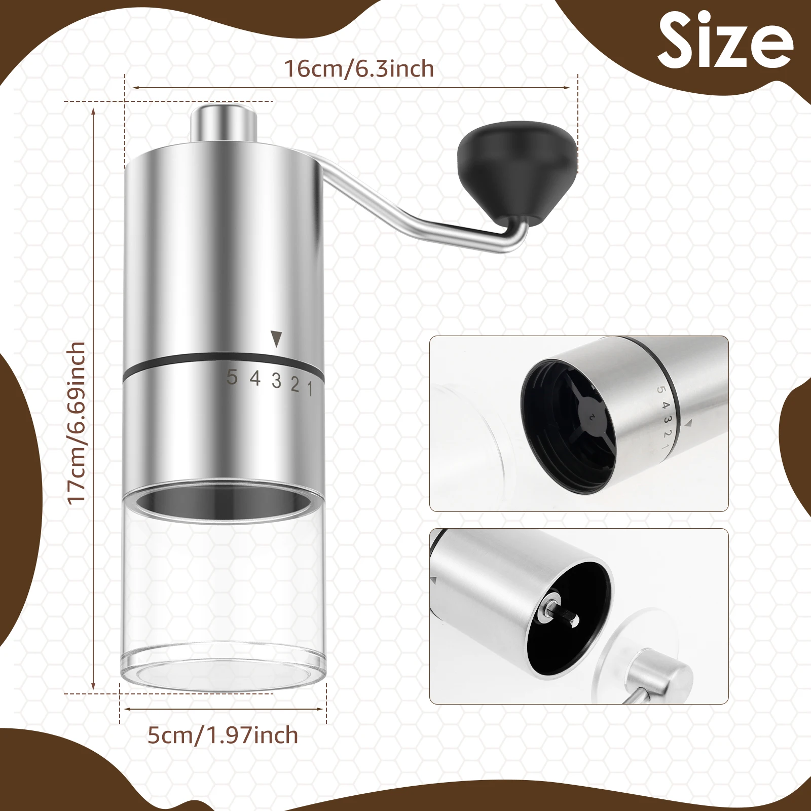 Manual Coffee Grinder, Stainless Steel Conical Burr Portable Mill for Espresso to French Press Coffee Hand Grinder