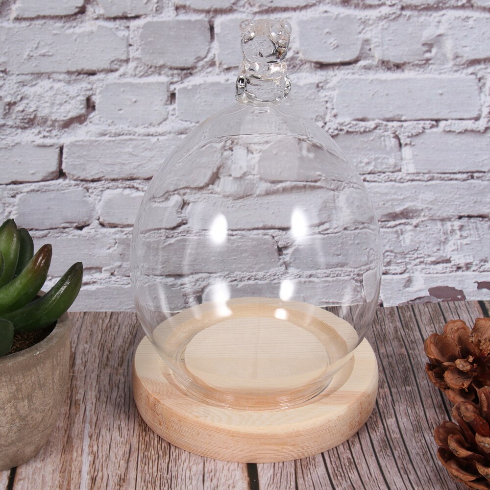 Dried Flower Display Glass Cover Preserved Flower Glass Cover DIY Transparent Glass Cover Loving Heart Glass Dome with Wood Base