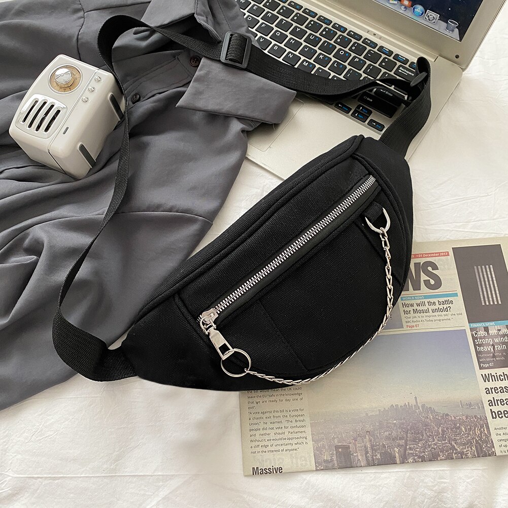 Casual Straat Borst Tassen Vrouwen Effen Kleur Riem Fanny Pouch Keten Rits Vrouwelijke Meisje Dagelijks Reizen Crossbody Schouder Pak Dames