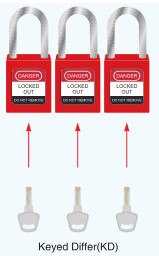 NT-26P 4mm 26mm red thermoplastic plastic nylon shackle safety lockout padlock with copper cylinder key: KD NT-26P copper