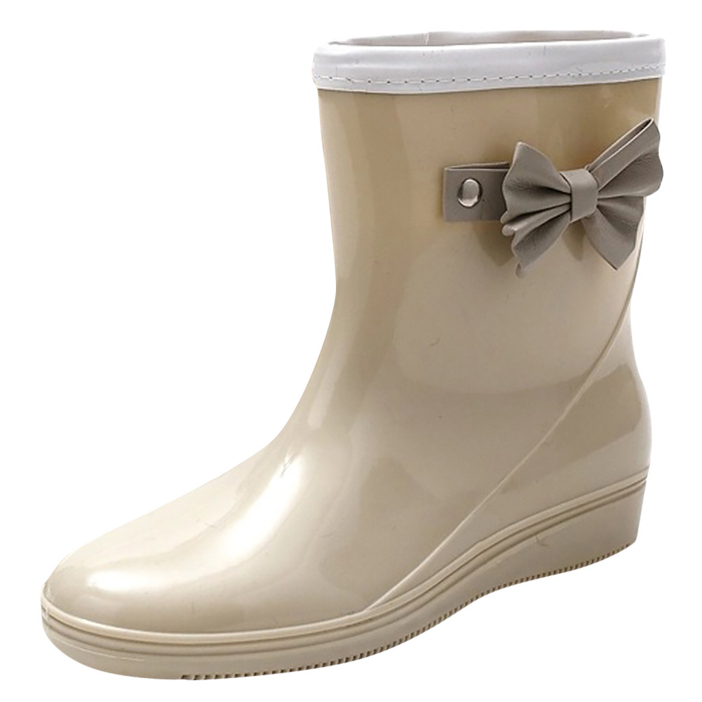 womens rain boots waterproof Low-Heeled Middle Twomen‘s low shoes women‘s rain boots women's shoes spring#G3: Beige / 6