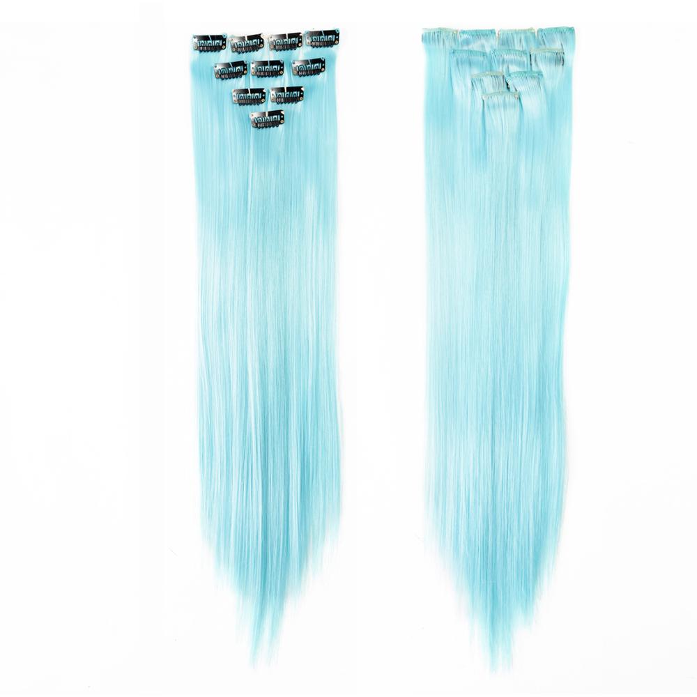 Neitsi 20'' 10pcs/pack Straight Long Single Clip In One Piece Heat Resistant Synthetic Hair Extensions Ombre Hairpiece For Woman: L.Blue