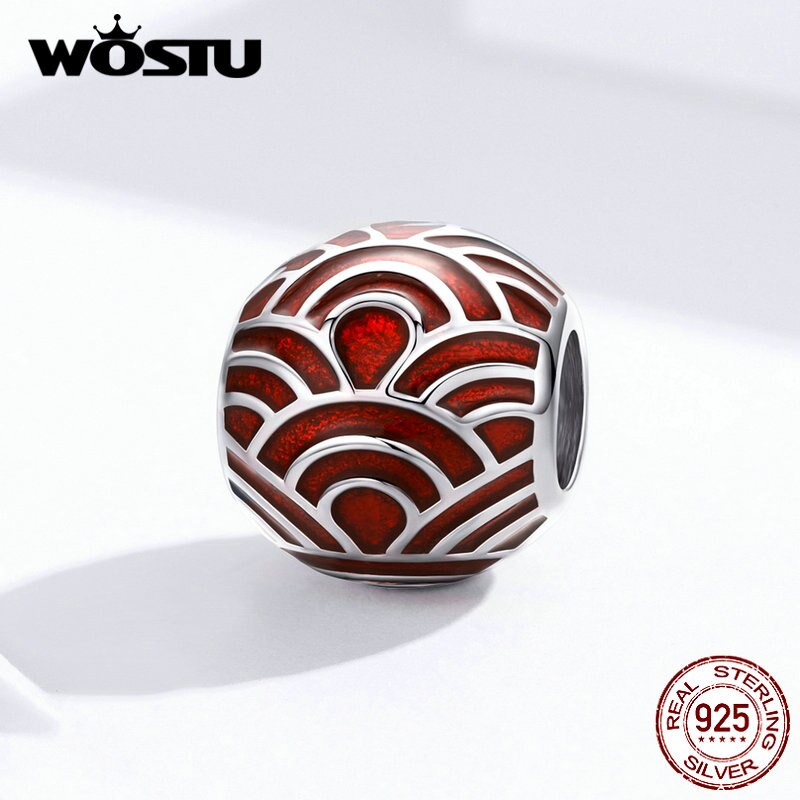 WOSTU 925 Sterling Silver Chinese Red Lantern Beads Lucky Charm Fit Original Bracelet Pendant Year Jewelry FNC133