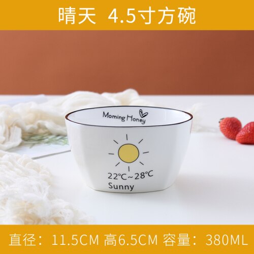Vajilla para desayuno para una persona, plato de cerámica para pérdida de peso para niños, tres compartimentos: Square  sunny day