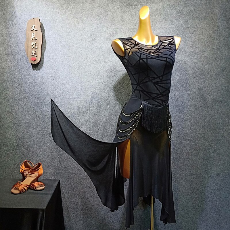 Latin Dance Volwassen Dans Kleding Latin Dance Rok Vrouwelijke Zomer Latijns Prestaties Kleding Tango Jurk: sleeveless / M