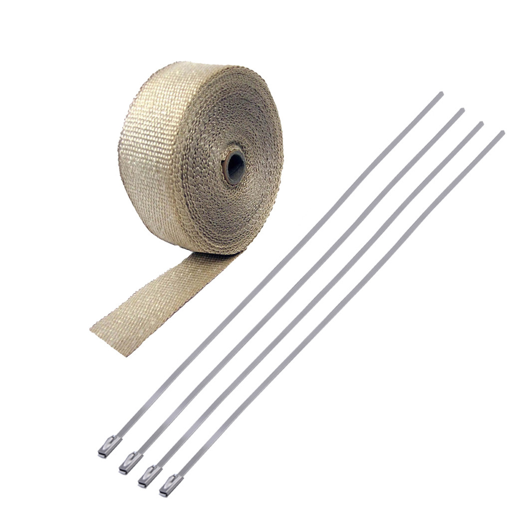 2.5CM 5M Roll Fiberglass Exhaust Header Pipe Heat Wrap Tape 4 Ties Kit Maintains temperature to 2000 degrees 6 color CB