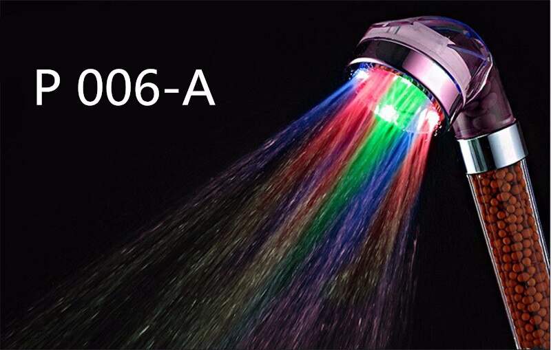 Led anion bruser spa brusehoved trykvandsbesparende temperaturkontrol farverig håndholdt stor regnbruser: Farverig selvforandring