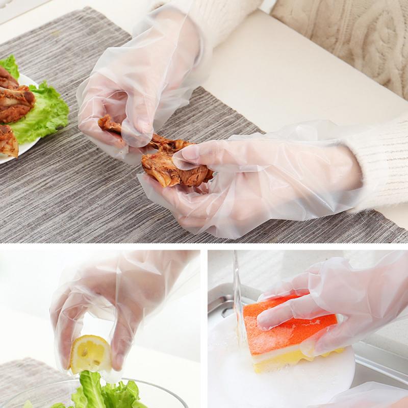 100pcs Food Grade Plastic Disposable Plastic Gloves Plastic Hygiene POLYTHENE Catering Food Mechanics Gloves Kitchen Cleaning
