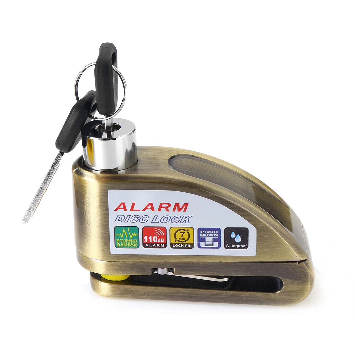 Motorfiets scooter beveiliging antidiefstal wiel schijfrem slot alarm kit 2m/6ft herinneringskabel alarm slot fiets rem tas: Bronzen schijfrem