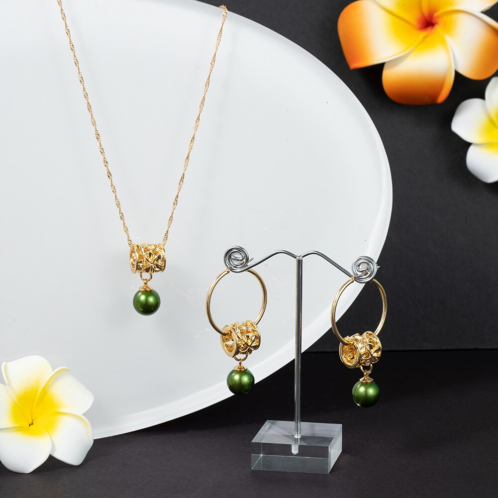Mode-sieraden Sets Hawaiian Goud Vrouwen Parel Ketting Hoepel Earing Oorbellen Set Ketting Sets Voor Vrouwen Bruiloft Accessoires: ZH0495GOGN
