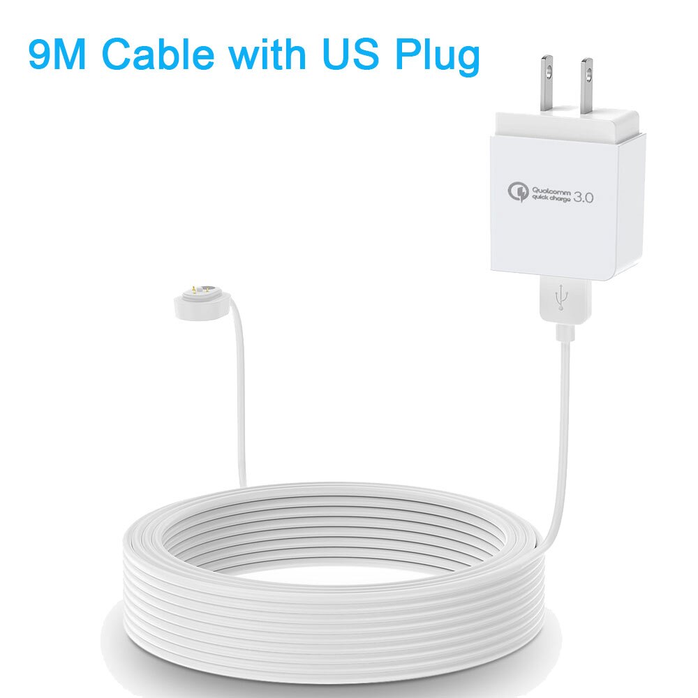 Wasserdicht 30ft/9m Ladekabel mit Adapter für Arlo Profi 3 Flutlicht Kamera, wetterfeste QC 3,0 Schnelle Ladung Ladegerät, Weiß: US stecker