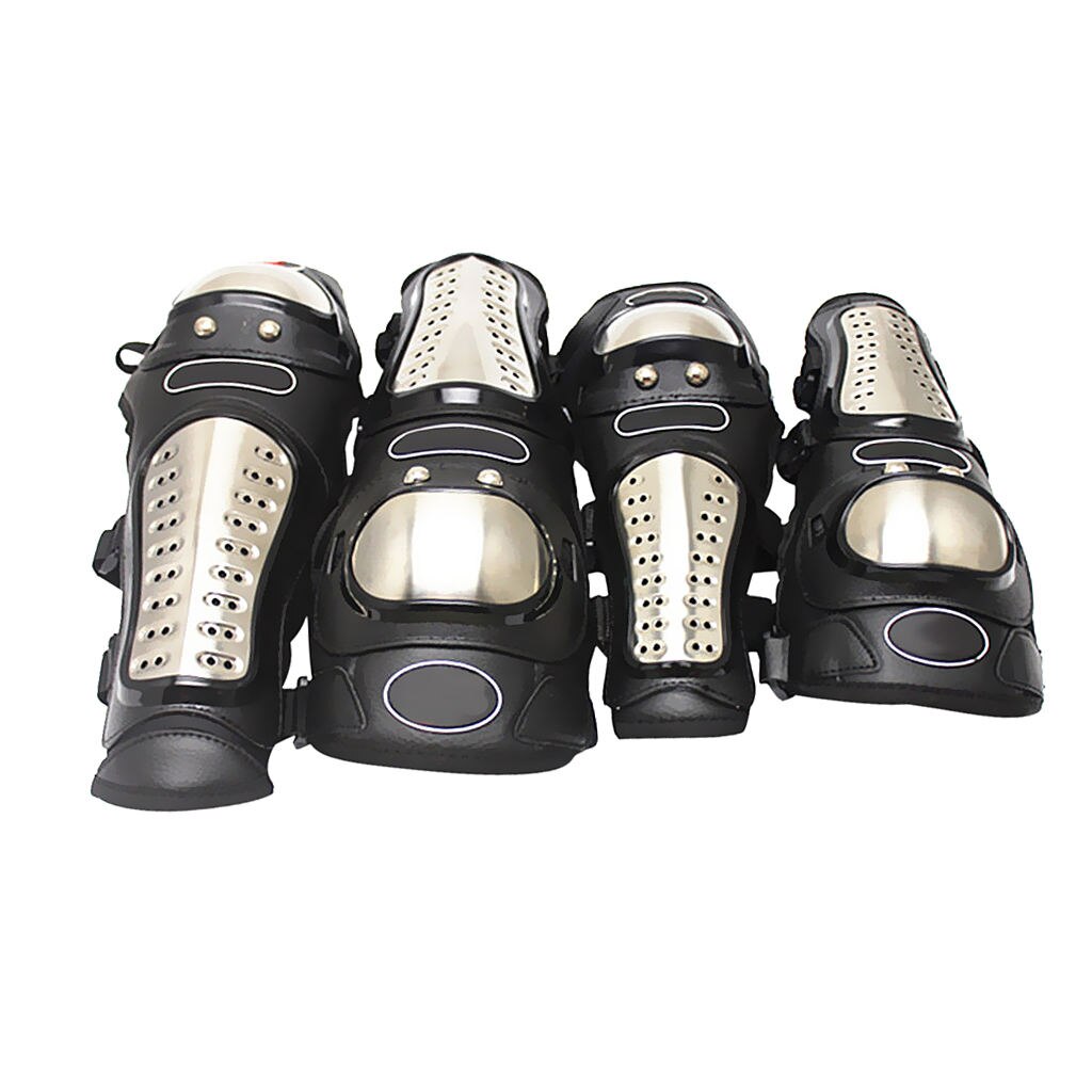4Pieces Steel Motorcycle ATV Racing Mountain Bike Protective Gear Knee Elbow Shin Pads Guards
