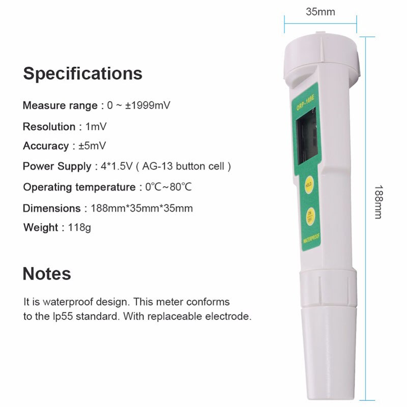 169E Orp Detector Redox Tester Waterproof Orp Meter Ph Measurement Test Tool