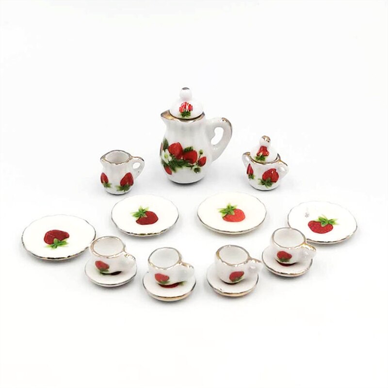 15pcs 1:12 Mini Porcelain Tea Cup Set China Flower Tableware Kitchen Doll House Scene Model Play House Toys: G