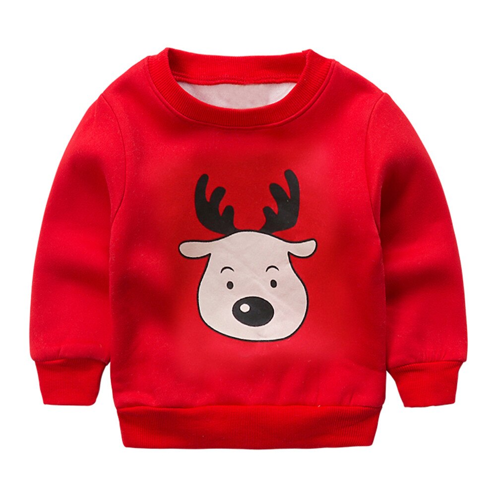 Peuter Sweatshirt Kids Meisjes Jongens Mode Herfst Winter Lange Mouw Cartoon Kerst Herten Crew Neck Tops Warme Kleding D27 #: RD / 12-18 Months