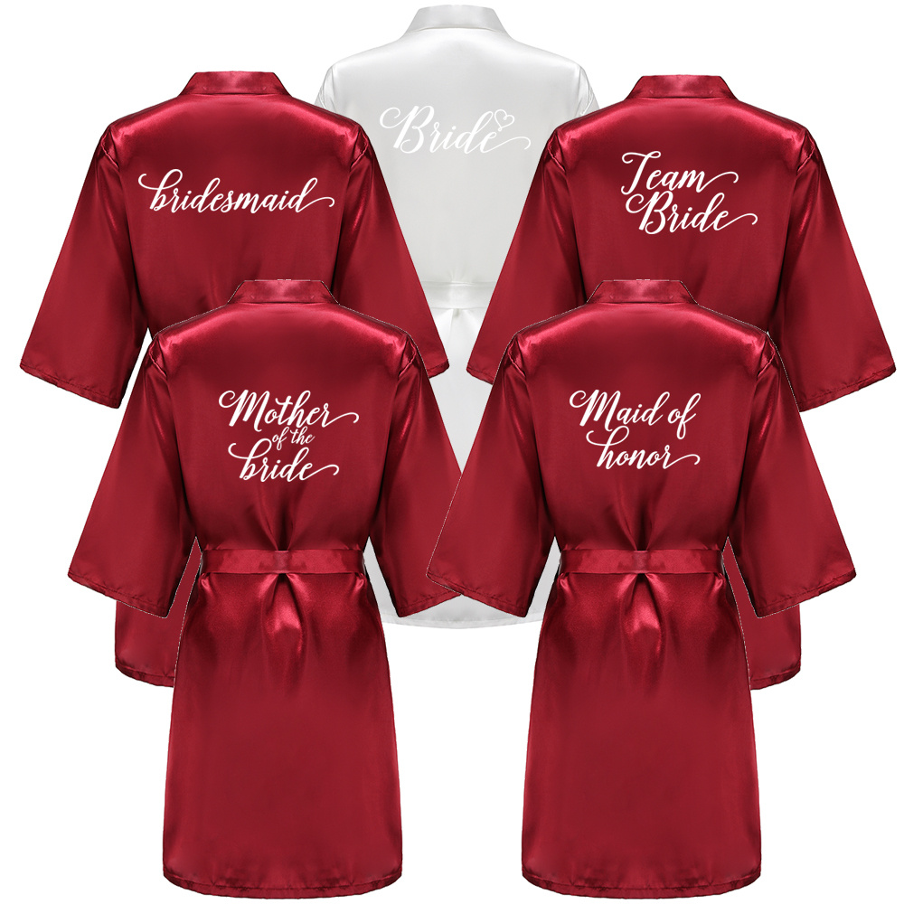 Bury Bridesmaid Mother Of The Bride Robes With White Letters Wedding Women Satin Bridal Party Bathrobe
