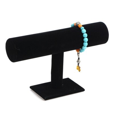 BUENOS Vintage PU Leather / Velvet T-Bar Rack Bracelet Chain Watch Jewelry Organizer Holder Jewelry Display Stand: black1