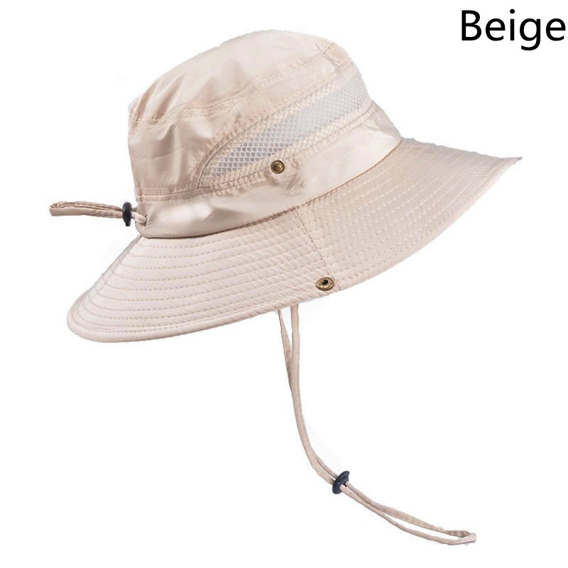 Outdoor Vissen Wandelen Hoed Heren Zomer Zonnehoed Visser Hoed Mesh Ademend Anti-Uv Grote Brede Rand Zon Bescherming cap: Beige