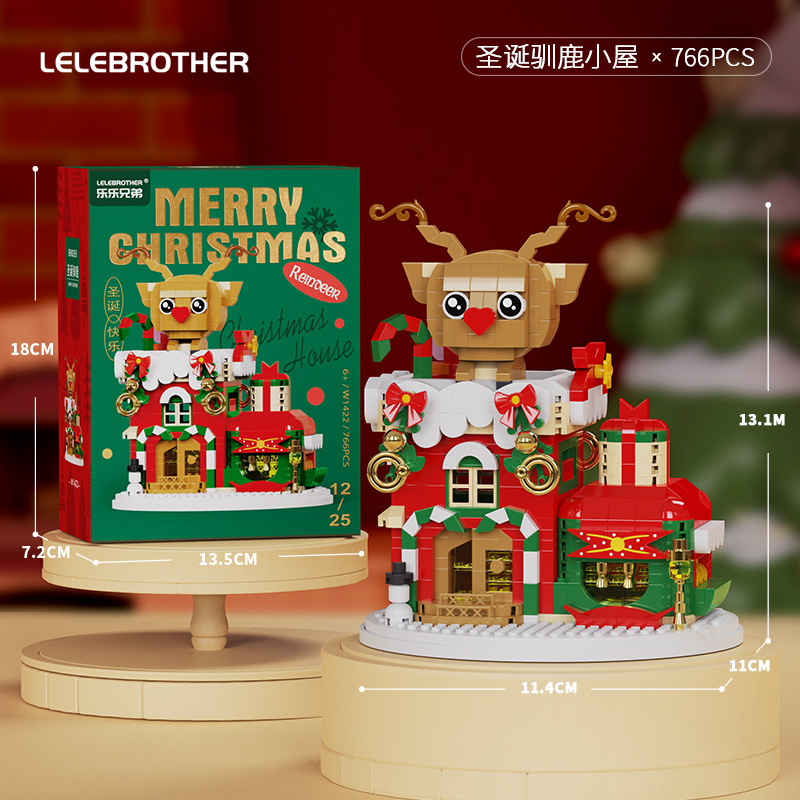 Christmas Winter Village Building Blocks Snowhouse Snowman Elk Shop 3D Model Assembly Mini Brick Figure Toys For Kid: S / green