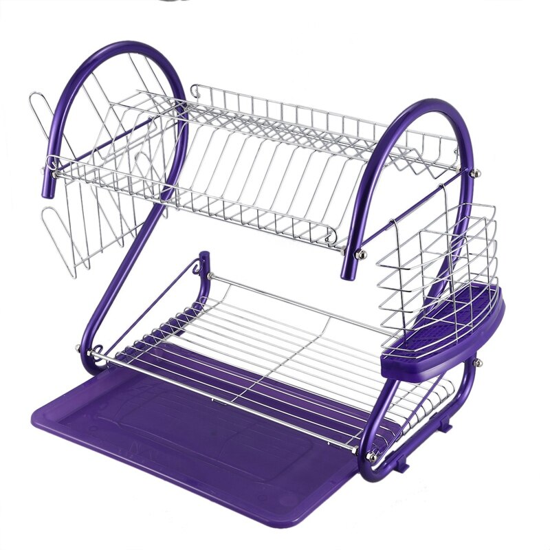 iron 2 Tiers Kitchen Dish Cup Drying Rack Drainer (Color:purple): Default Title