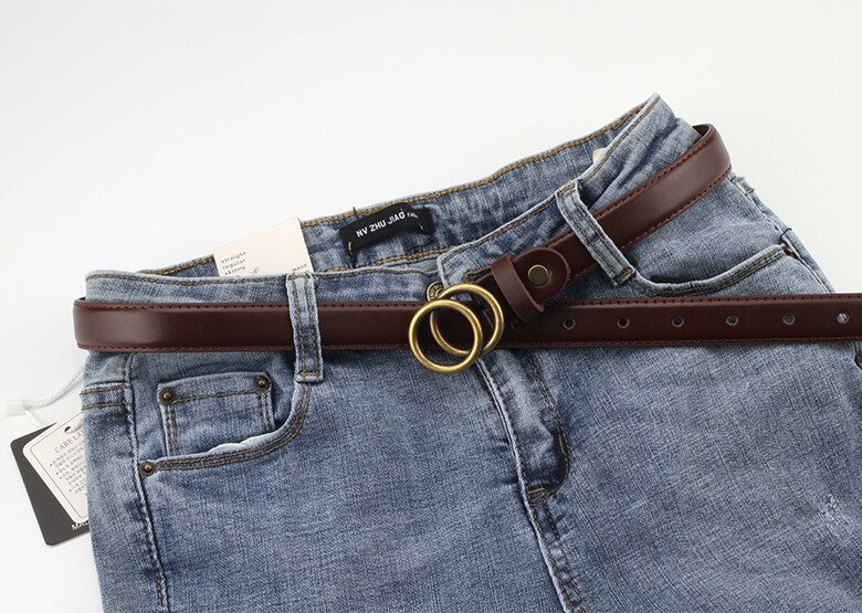 Patroon Casual Oogjes Pu Lederen Riem Voor Vrouwen Vrouwelijke Gouden Ronde Pin Gesp Brede Jean Taille Riem Dubbele Lus glad Gesp: BronzeCoffee