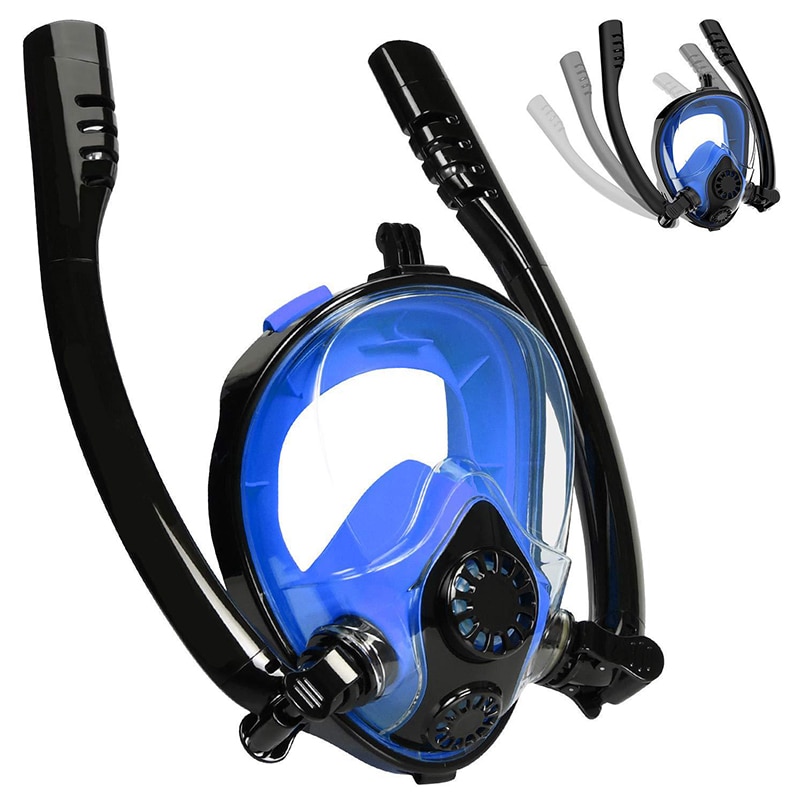 2020Diving mask full face Double tube Snorkeling mask dry skin dive Kids & Adult Underwater swimming scuba Anti-fog Snorkel Mask