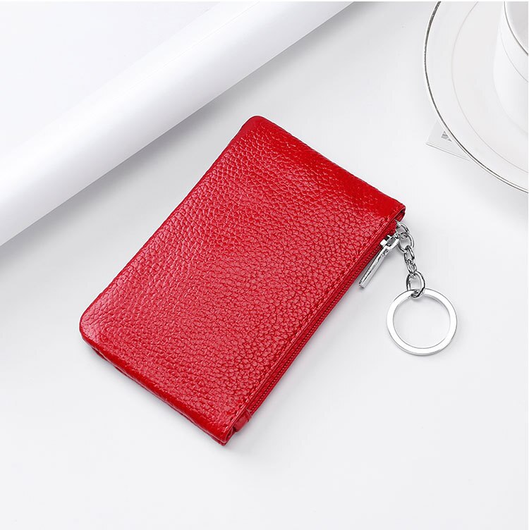 Card Wallet En Purse Coin Wallet Sleutelhanger Sleutelhanger Purse Unisex Pu Lederen Kleine Portemonnee Korte Bag Purse rits: Red