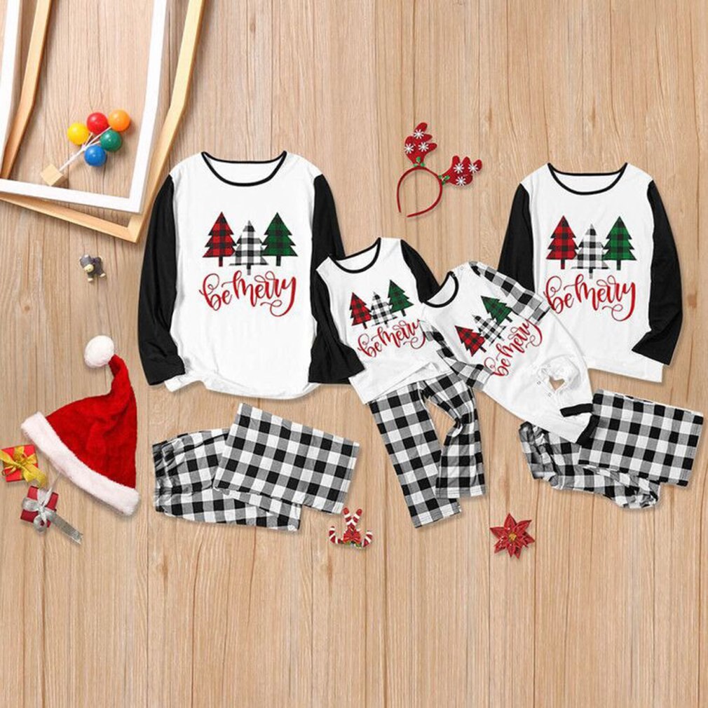 Pyjama de noël assorti pour famille, ensemble 2 pièces, maman et moi, imprimé arbre de noël, vêtements de maison père fils, haut + pantalon