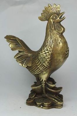 2 stks Chinese koper Zodiak Jaar Cock Haan Kip Dier Rijkdom Standbeeld Tibetaanse woord koper brons